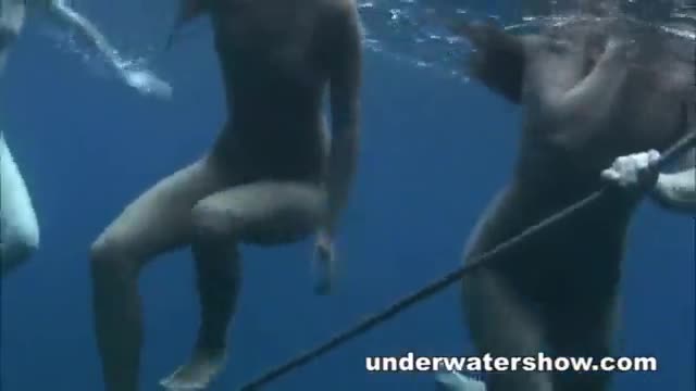 Naked exhibitionist swimming