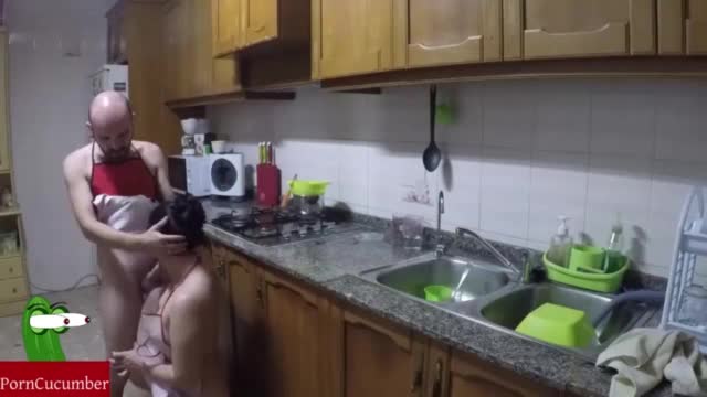 Fucking in the kitchen bareback