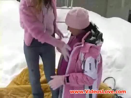 Lesbo teen in the snow