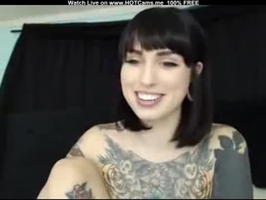 Awesome tattooed brunette dildo masturbation