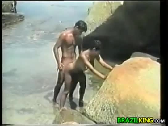 Horny lovers sex by the ocean