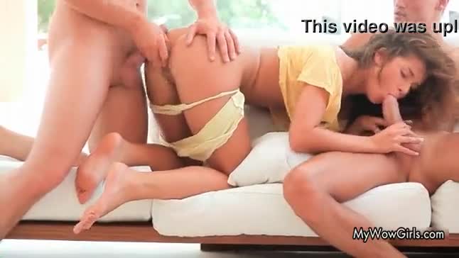 Juicy nymph klara gets double penetrated on a couch